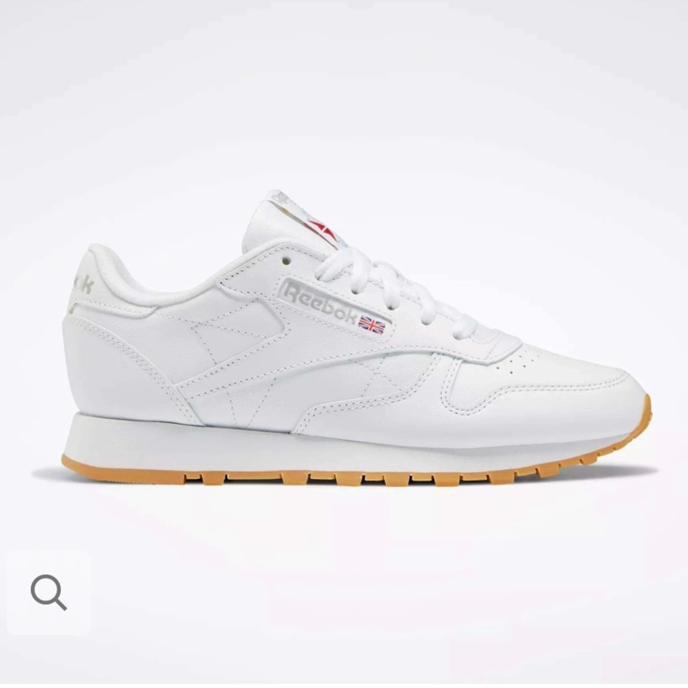 Reebok Women's White Leather Sneakers with Tan Sole 6.5